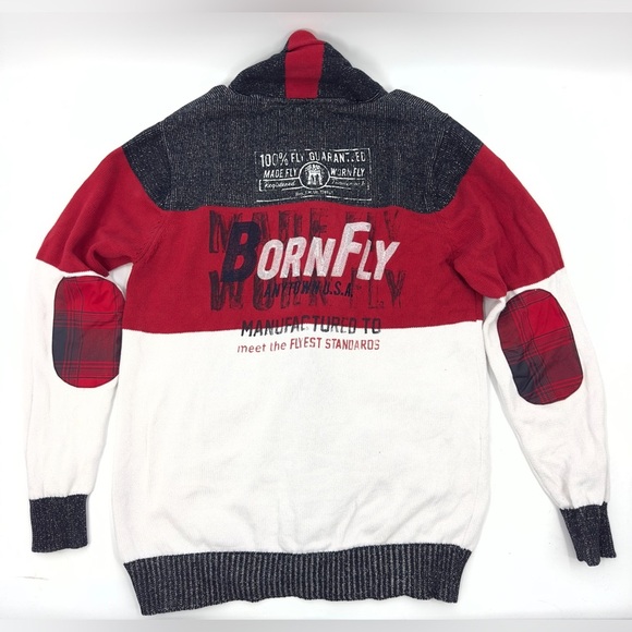 Born Fly Cardigan Sweater Mens XL Anywhere USA Elbow Patch Shawl Collar Preppy - Picture 2 of 11